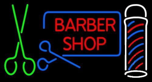 Barber Shop Pole Scissors Neon Sign